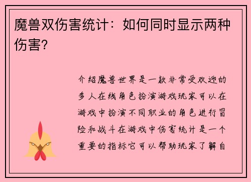 魔兽双伤害统计：如何同时显示两种伤害？