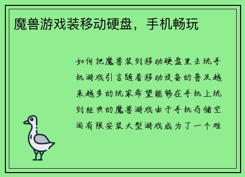 魔兽游戏装移动硬盘，手机畅玩