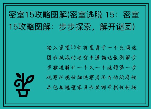 密室15攻略图解(密室逃脱 15：密室15攻略图解：步步探索，解开谜团)